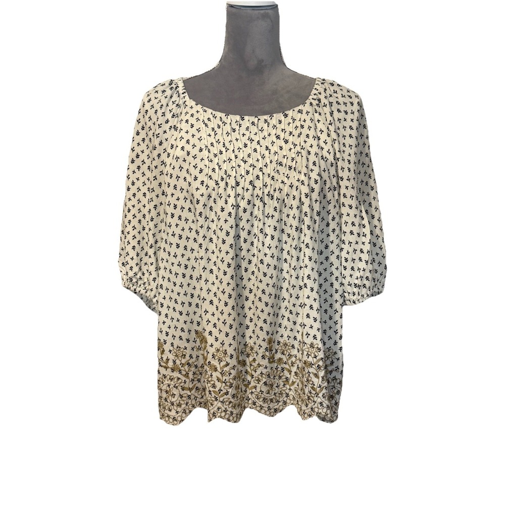 Mason & Belle Boho‎ Embroidered Top Floral Boxy Peasant XL 100% Rayon Beige